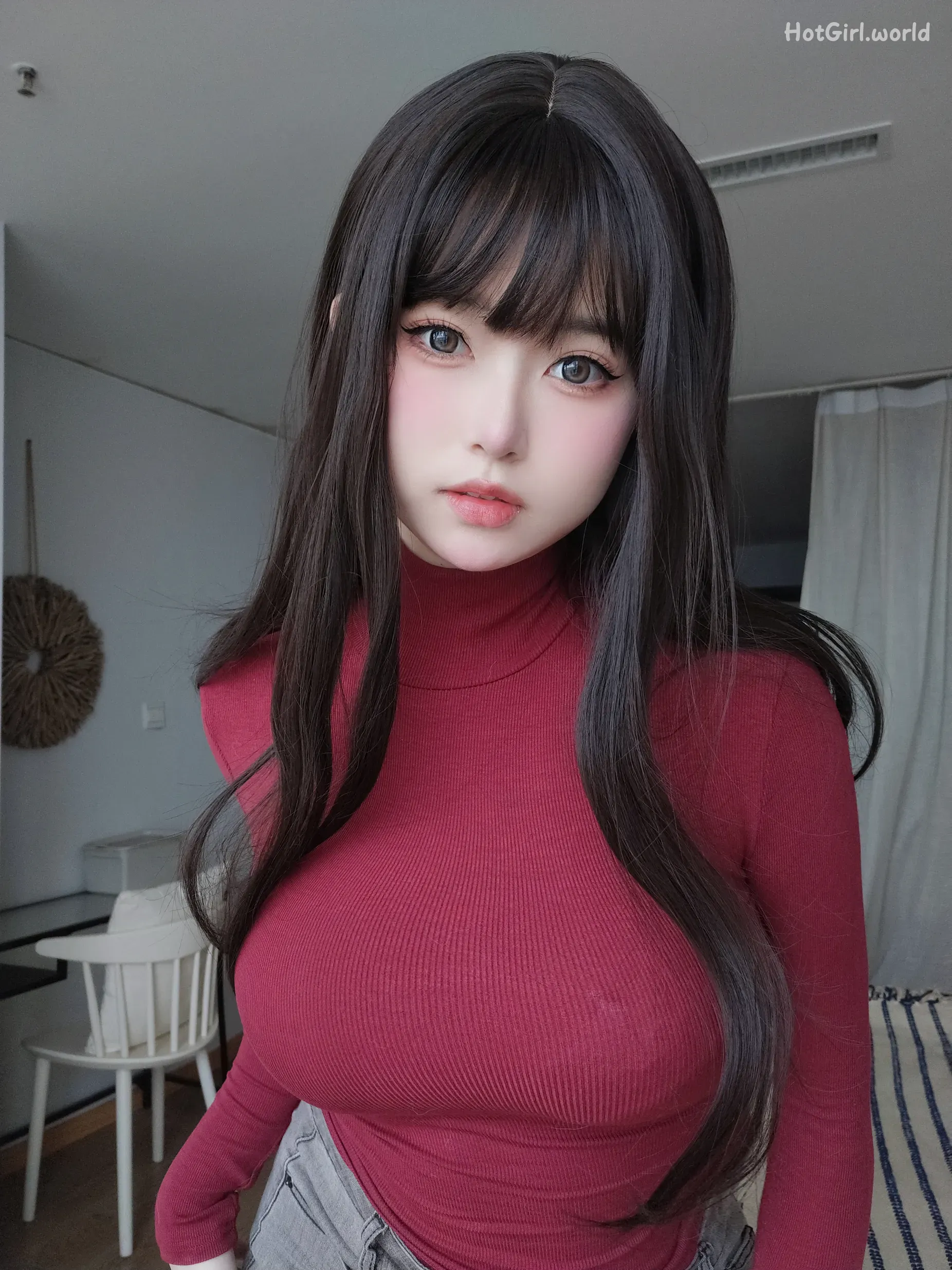 Coser@女主K - 红色毛衣的丰满妹妹